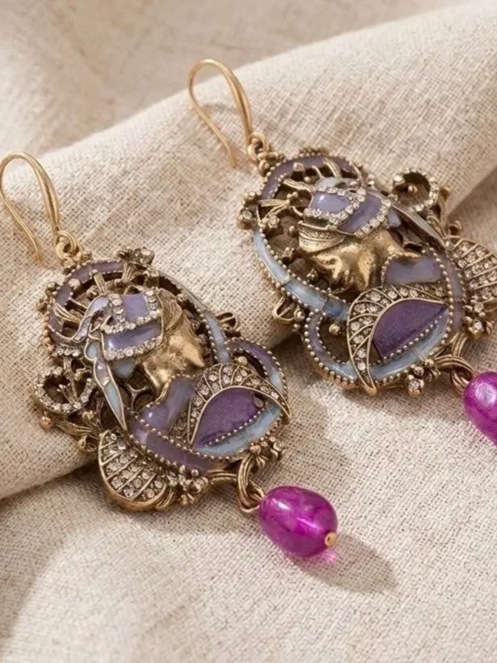 Art Deco Portrait Earrings Palace Antique Museum Gold VTG CZ Court Face Revival